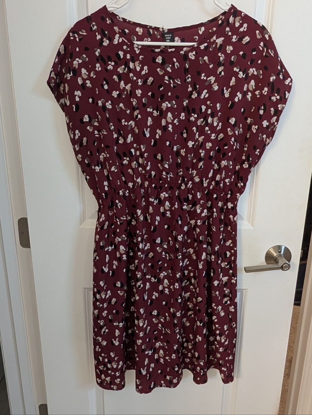 Women's Burgundy Fall Floral Short Sleeve Dress